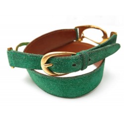 VINTAGE CEINTURE HERMES T 70 EN DAIM VEAU VELOURS VERT BOUCLE DOREE DEER BELT