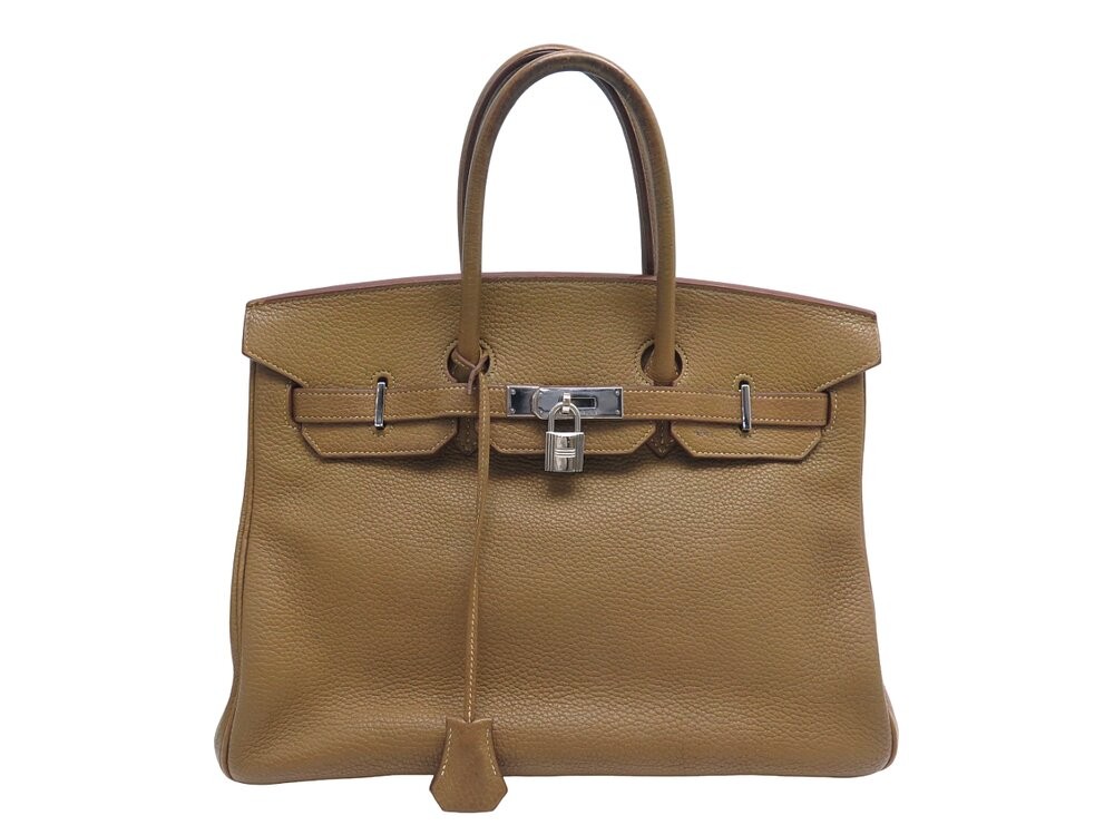 sac a main hermes birkin 35 en cuir graine marron kaki