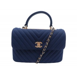 NEUF SAC A MAIN CHANEL TRENDY CC CHEVRONS TOILE BLEUE BANDOULIERE HAND BAG 6000€