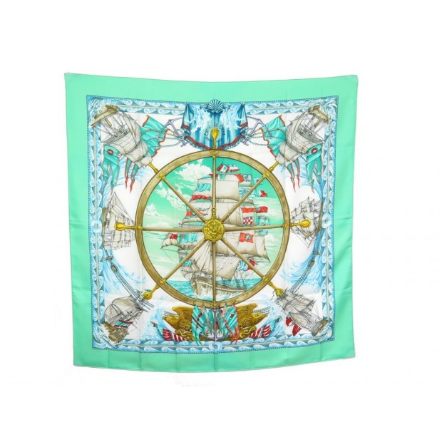 NEUF FOULARD HERMES VIVE LE VENT BOURTHOUMIEUX CARRE SOIE VERT BOITE SCARF 350€