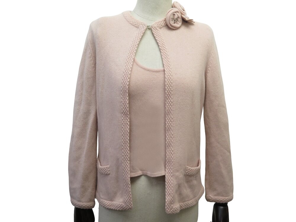twin set chanel cachemire rose gilet top pull s 36