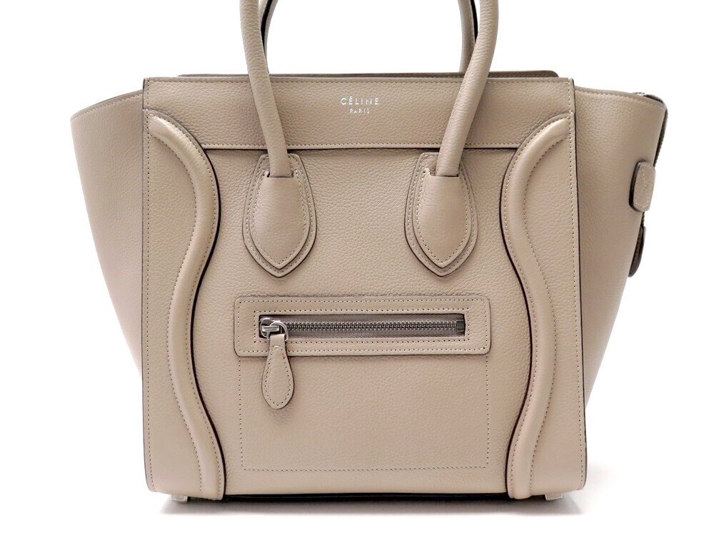 sac a main celine luggage micro en cuir graine taupe