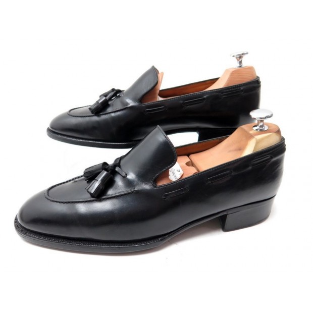 CHAUSSURES HERMES 8 42 MOCASSINS A PAMPILLES EN CUIR NOIR SOULIERS SHOES 770€