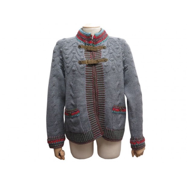 NEUF PULL CHANEL P52015 38 M GILET EN LAINE GRIS BOUTONS RENNES WOOL VEST 1600€