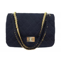 VINTAGE SAC A MAIN CHANEL 2.55 MATELASSE JERSEY BLEU CIRCA 1970 BANDOULIERE BAG