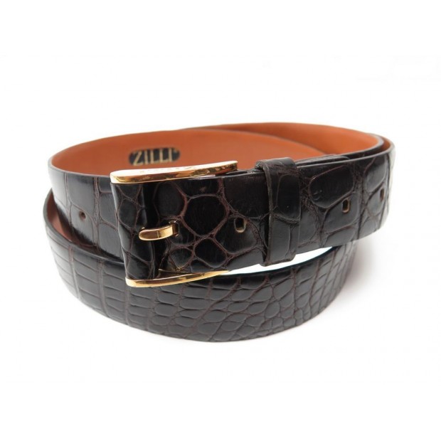 RARE CEINTURE ZILLI T 105 EN CUIR DE CROCODILE BOUCLE DOREE ALLIGATOR BELT 3000€