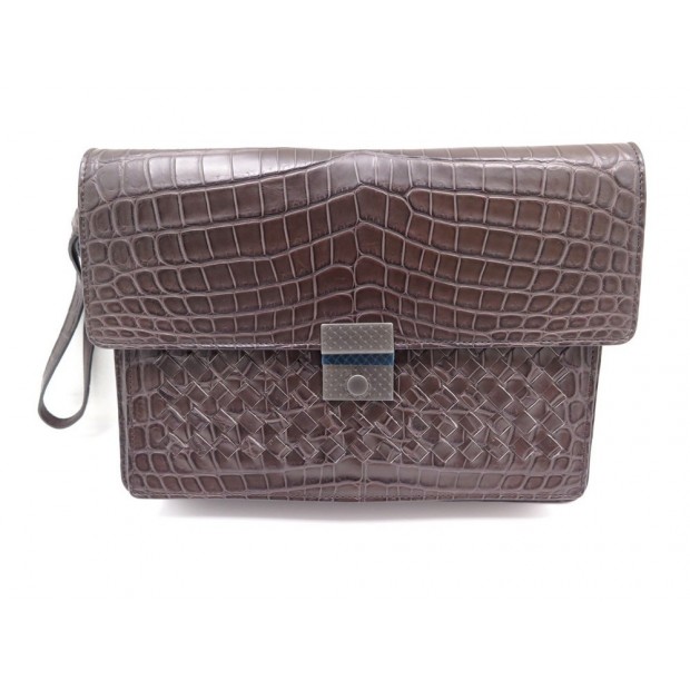 NEUF POCHETTE A MAIN BOTTEGA VENETA SAC EN CUIR CROCODILE CLUTCH PURSE 10500 