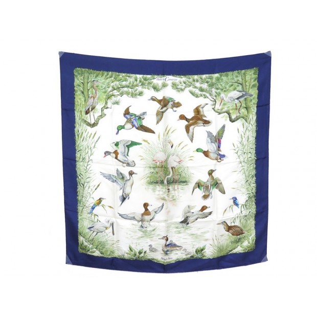 FOULARD HERMES HALTE EN CAMARGUE ROBERT DALLET CARRE SOIE BLEU BOITE SCARF 350€