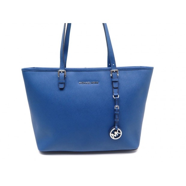 NEUF SAC A MAIN MICHAEL KORS JET SET TRAVEL 30S4STVT2L CUIR BLEU BAG PURSE 295€