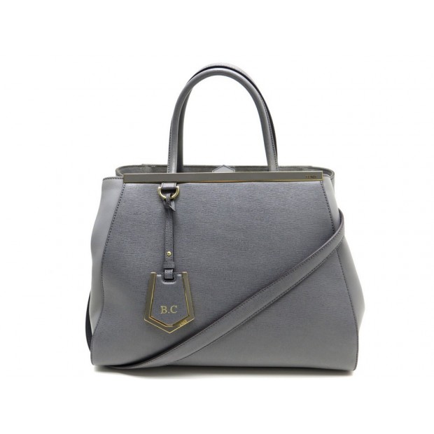 NEUF SAC A MAIN FENDI 2 JOURS MEDIUM 8BH250 CABAS EN CUIR GRIS TOTE BAG 2000€