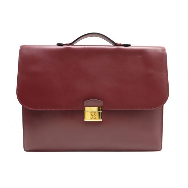 SAC CARTABLE MUST DE CARTIER SERVIETTE A MAIN E CUIR BORDEAUX BRIEFCASE 2000€