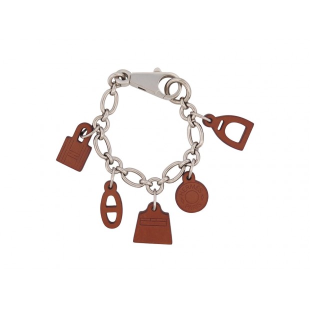 BRACELET HERMES OLGA AMULETTE A01032 18 CUIR BARENIA ACIER LEATHER BANGLE STRAP