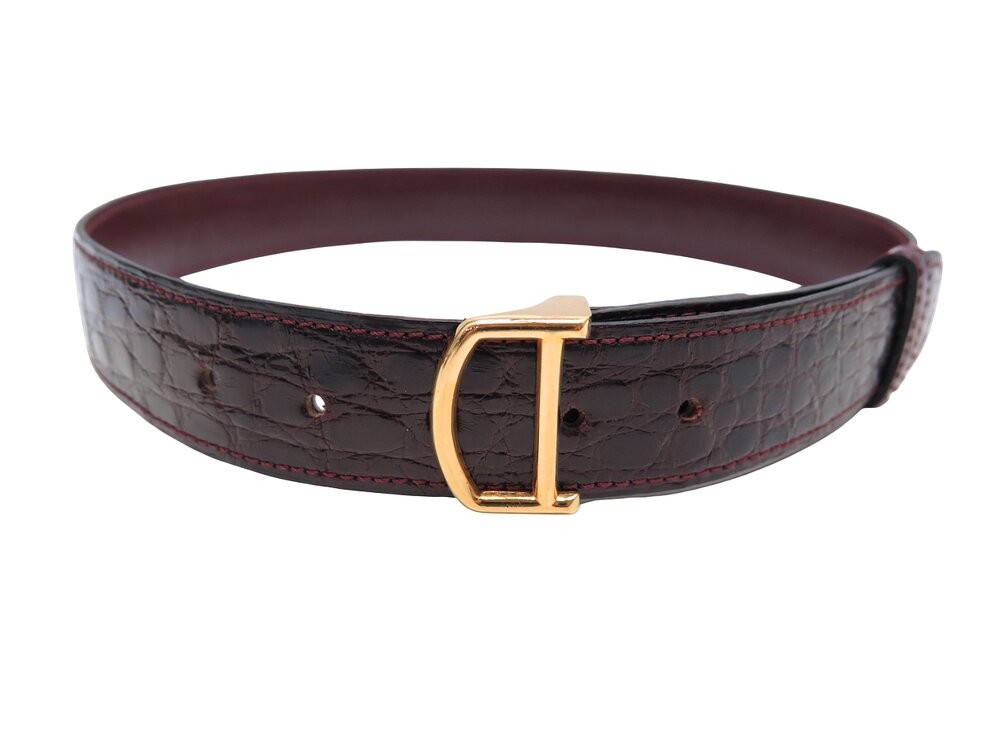 Cartier バーガンディ レザーベルト 86-94 ceinture must de cartier en cuir de crocodile