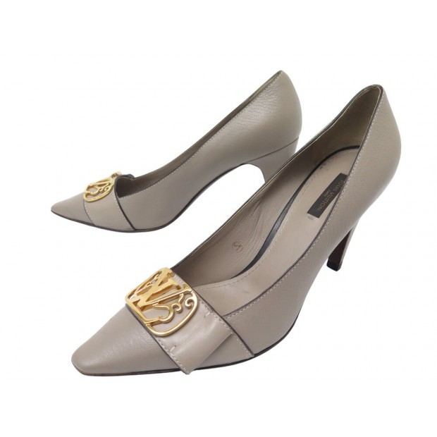 CHAUSSURES LOUIS VUITTON ERIKA ESCARPIN 39 EN CUIR TAUPE PUMP COURT SHOES 940€