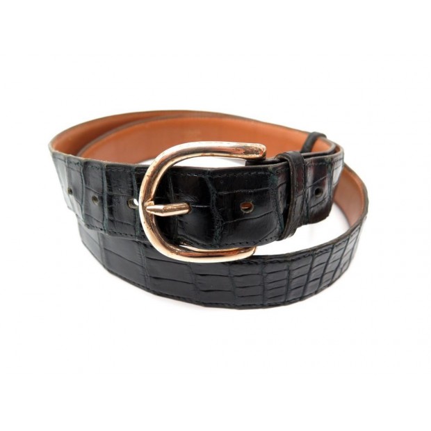 VINTAGE CEINTURE HERMES EN CUIR CROCODILE NOIR 