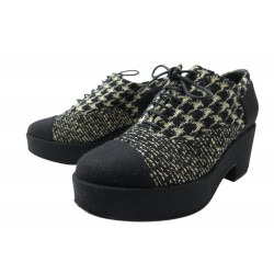 CHAUSSURES CHANEL RICHELIEU LACE UP G31378 38.5 A TALONS EN TWEED SHOES 1400€