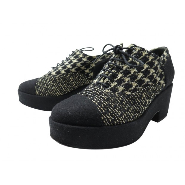 CHAUSSURES CHANEL RICHELIEU LACE UP G31378 38.5 A TALONS EN TWEED SHOES 1400€