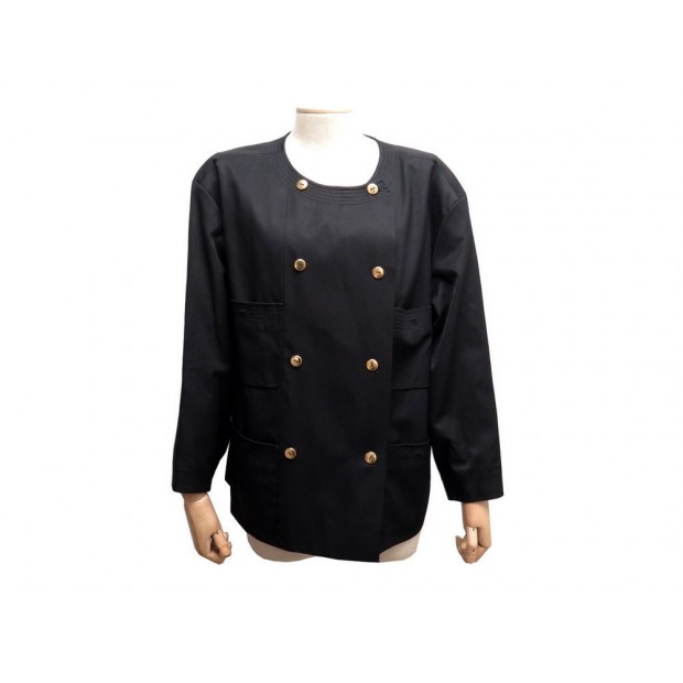 VESTE DROITE CHANEL 20356 L 44 EN COTON NOIR BOUTONS DORE BLACK JACKET 2600€