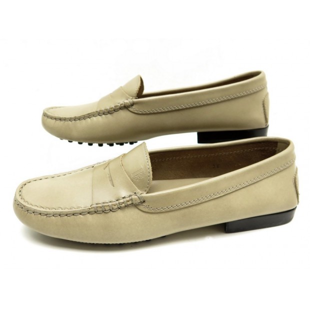 NEUF CHAUSSURES TOD'S GOMMINO 36 IT 37 FR MOCASSINS EN CUIR BEIGE SHOES 340€