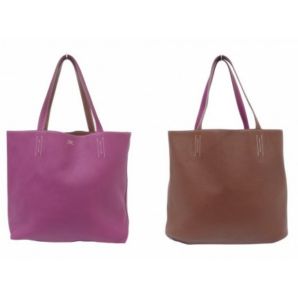 SAC A MAIN HERMES DOUBLE SENS 36 EN CUIR CLEMENCE MARRON & MAUVE TOTE BAG 3200€