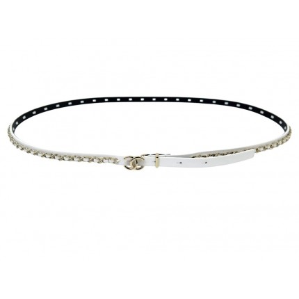 NEUF CEINTURE FINE CHANEL LOGO CC AA8261 CUIR BLANC ET CHAINE 100 BELT 1190€