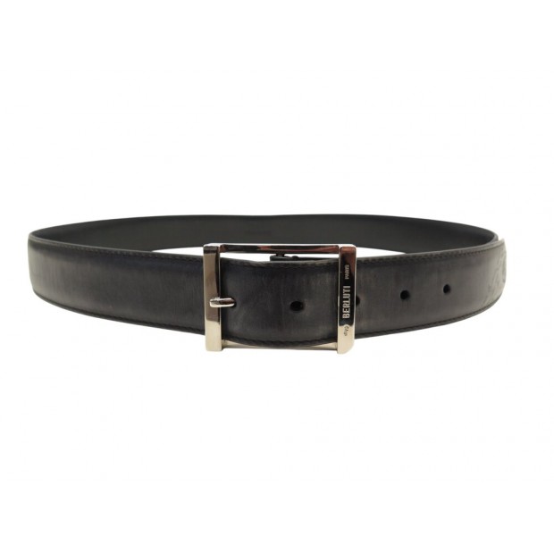 CEINTURE BERLUTI CLASSIC 35MM T 95 CUIR NOIR BOUCLE PALLADIEE LEATHER BELT 600€