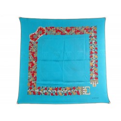 FOULARD MUST DE CARTIER CEINTURE BIJOU EN SOIE BLEU CARRE 90 CM SILK SCARF 340€