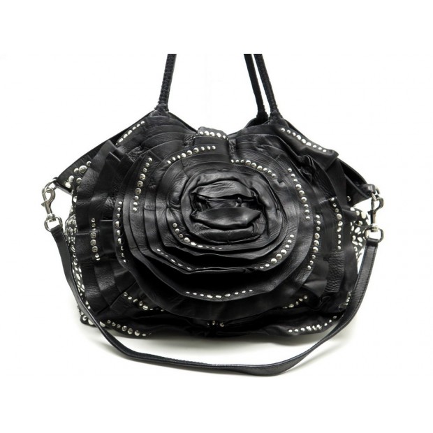 SAC A MAIN VALENTINO CLOUTE FLEURE CABAS CUIR NOIR BLACK LEATHER HAND BAG 1300€