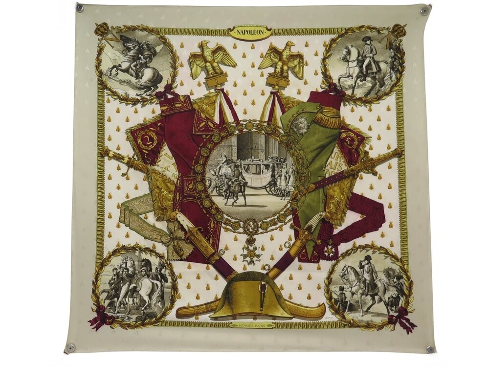 Foulard Hermès Soie Napoléon Par Ledoux - Occasion, Beige, Pièce Collector Vintage