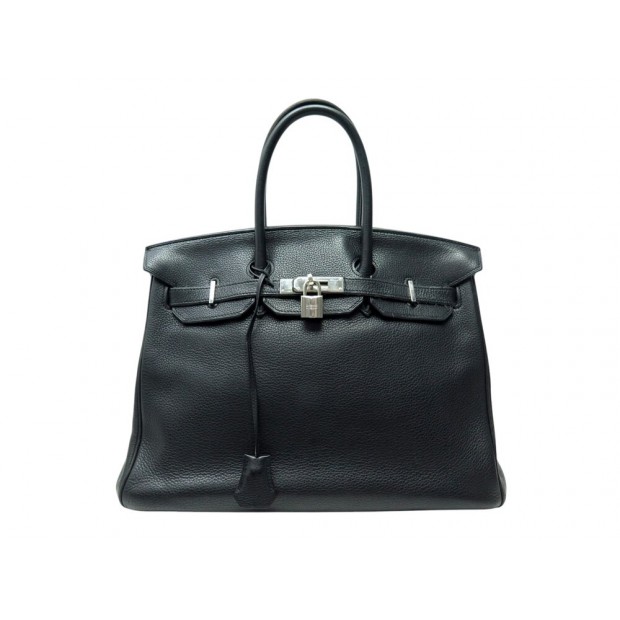 SAC A MAIN HERMES BIRKIN 35 CUIR TAURILLON CLEMENCE NOIR LEATHER HAND BAG PURSE