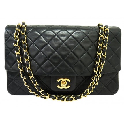 VINTAGE SAC CHANEL TIMELESS MEDIUM EN CUIR MATELASSE NOIR + POCHETTE BAG 11000€