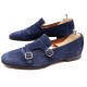 CHAUSSURES SANTONI 13907 8.5 IT 43.5 FR MOCASSINS BI BOUCLE BLEU SHOES 650€