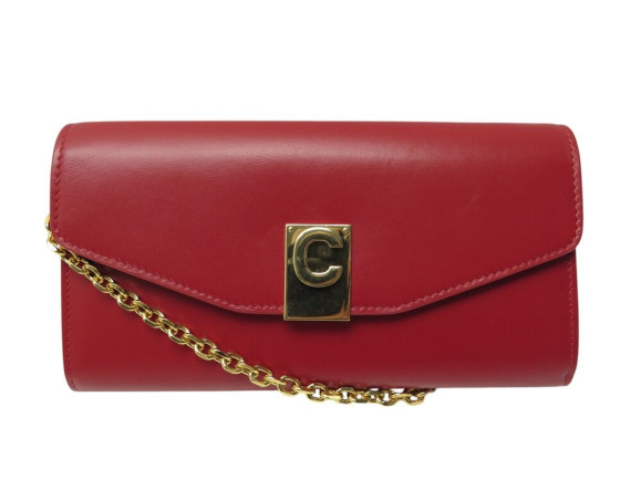 sac a main celine pochette c avec chaine en cuir rouge