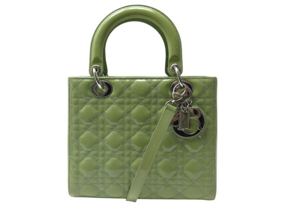 sac a main christian dior lady dior m cuir vernis vert