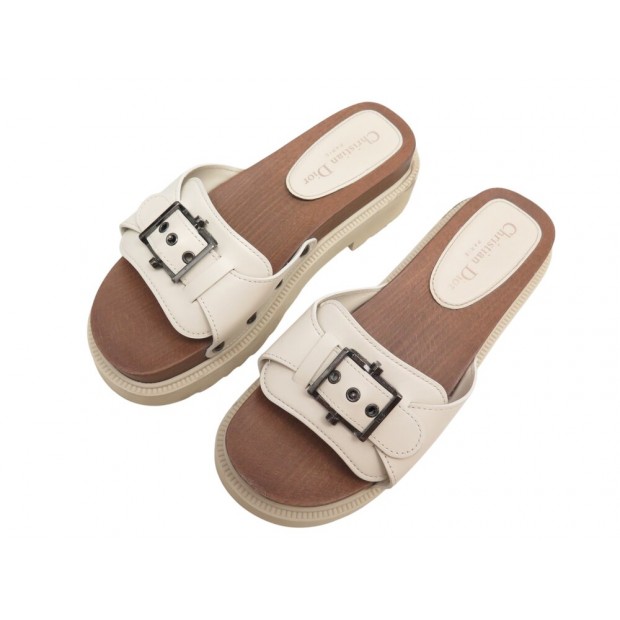 CHAUSSURES CHRISTIAN DIOR SANDALES SABOTS DIORQUAKE 38 EN CUIR BEIGE SHOES 890€