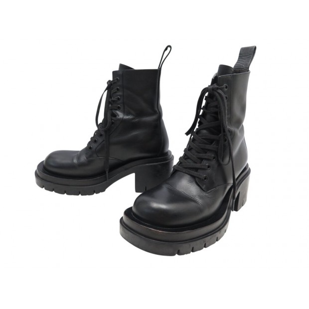 CHAUSSURES BOTTEGA VENETA BOTTINES LUG 667145 RANGERS 37 CUIR NOIR BOOTS 1200€