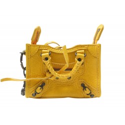 NEUF PORTE CLES BIJOU DE SAC BALENCIAGA TINY CITY 293332 CUIR JAUNE CHARM 435€