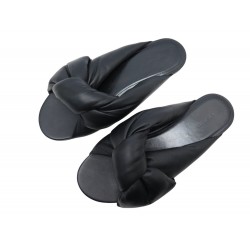NEUF CHAUSSURES MULES BALENCIAGA DRAPY 636576 CUIR NOIR 37 + BOITE SHOES 595€