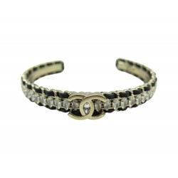 NEUF BRACELET CHANEL MANCHETTE CHAINES ENTRELACEES & STRASS METAL 17.5 M STRAP