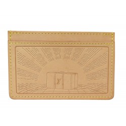 NEUF PORTE CARTES LOUIS VUITTON MALLE EN CUIR NATUREL + BOITE TRUNK CARD HOLDER