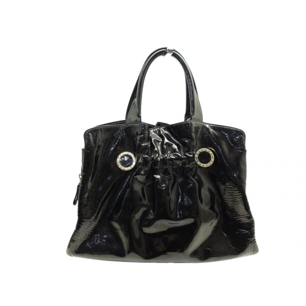 VINTAGE SAC A MAIN BULGARI PORTE EPAULE EN CUIR VERNIS NOIR HAND BAG PURSE 3300€
