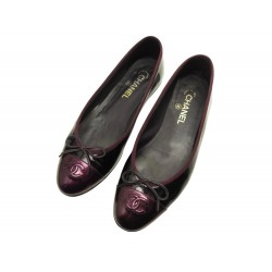 CHAUSSURES CHANEL BALLERINES LOGO CC G02819 40.5 CUIR VERNIS BORDEAUX SHOES 960€