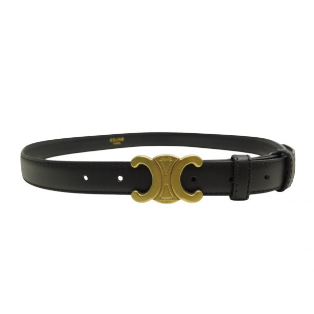 NEUF CEINTURE CELINE TRIOMPHE PETIT MODELE DORE 45AX63A01 95 CUIR NOIR BELT 470€
