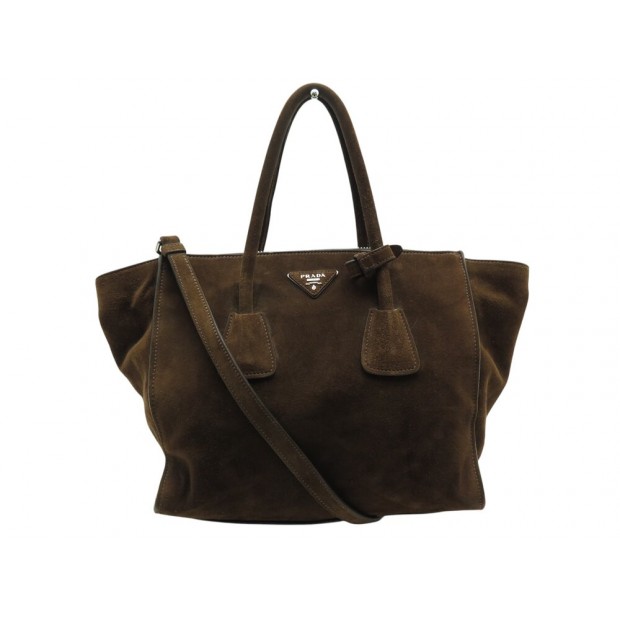 SAC A MAIN PRADA SCAMOSCIATO CABAS DAIM MARRON BANDOULIERE TOTE HAND BAG 3500€