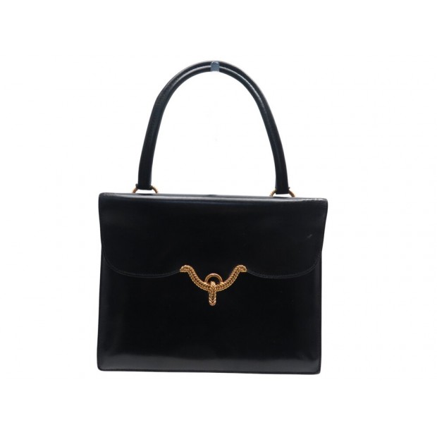 VINTAGE SAC A MAIN HERMES VASCO CORDELIERE NOEUD EN CUIR BOX NOIR LEATHER PURSE