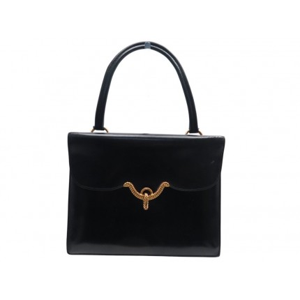 VINTAGE SAC A MAIN HERMES VASCO CORDELIERE NOEUD EN CUIR BOX NOIR LEATHER PURSE