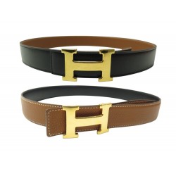 CEINTURE HERMES LIEN REVERSIBLE 32 MM CUIR TOGO BOX BOUCLE H DORE T80 BELT 755€