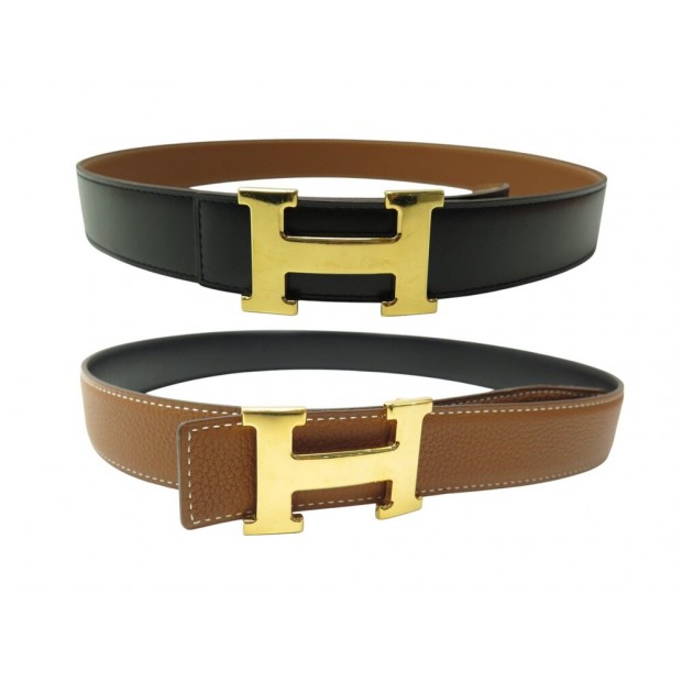 CEINTURE HERMES LIEN REVERSIBLE 32 MM CUIR TOGO BOX BOUCLE H DORE T80 BELT 755€