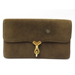 VINTAGE SAC POCHETTE HERMES CORDELIERE DAIM VEAU VELOURS MARRON PLAQUE OR CLUTCH
