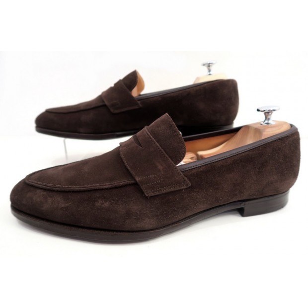 CHAUSSURES CROCKETT & JONES CRAWFORD MOCASSINS 9E 43 DAIM MARRON LOAFER 580